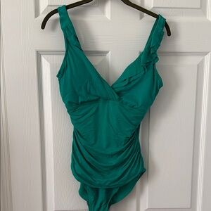Size 12, teal, Ralph Lauren one piece bathing suit.